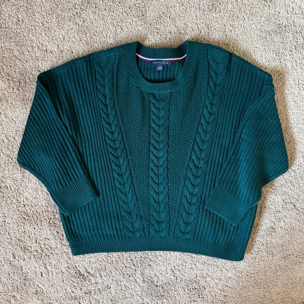 Tommy Hilfiger Fisherman Sweater Dark Green XXL oversized nautical relaxed